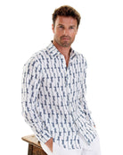 Mens Linen Shirt: GECKO - NAVY designer Lotty B for Pink House Mustique