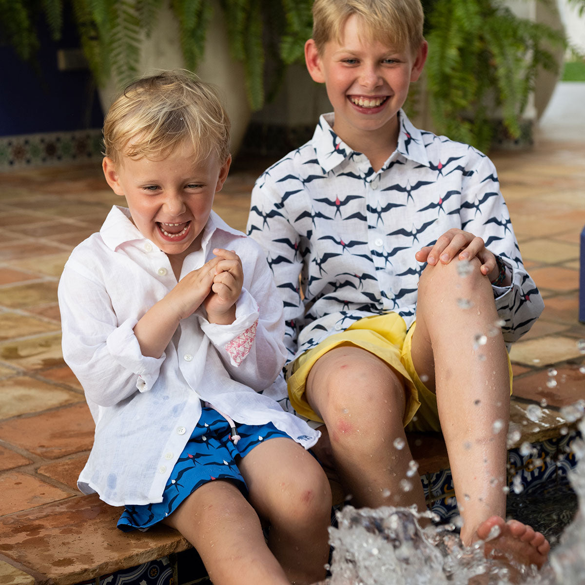 Optic white pure linen children's shirt perfect for a summer vacation