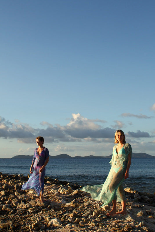 Designer silk caftans by Lotty B Mustique