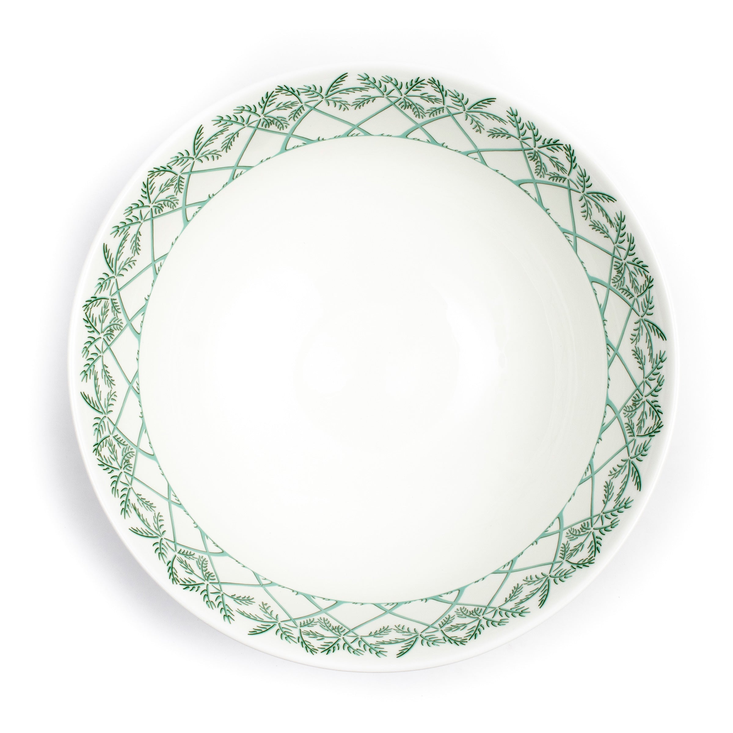 Fine bone china large serving bowl in green Palms design by Lotty B