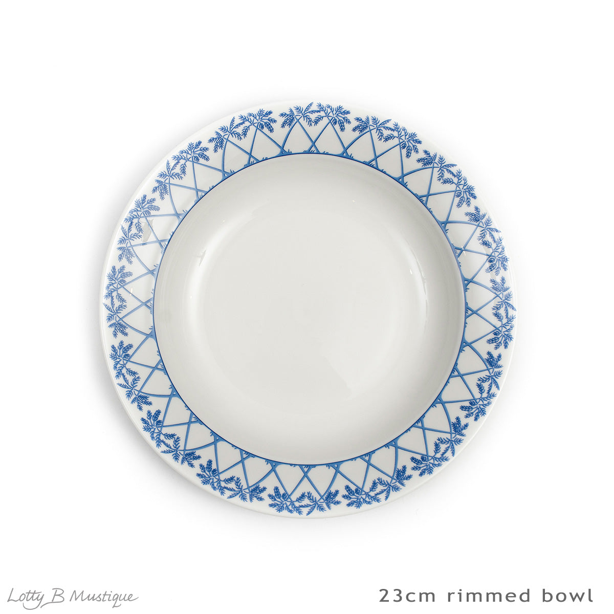 Set includes 6 x 23cm rimmed bowls in Palms blue