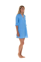 Womens Linen Flared Dress: FRENCH BLUE designer Lotty B Mustique