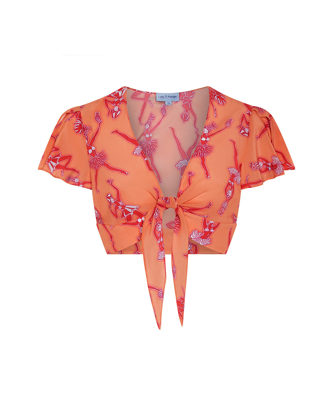 Silk Lyla crop top in Fruit Punch pink and orange print by designer Lotty B for Pink House