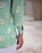 Lotty B pure silk shirt in green sand dollar print