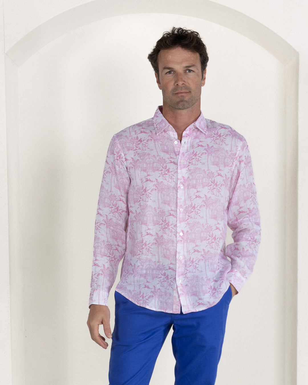 Men's quality pure shirt in Pink House Toile de Jouy print by Pink House