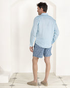 Resort vacation style mens recycled swim shorts in Sand Dollar blue by Pink House Mustique