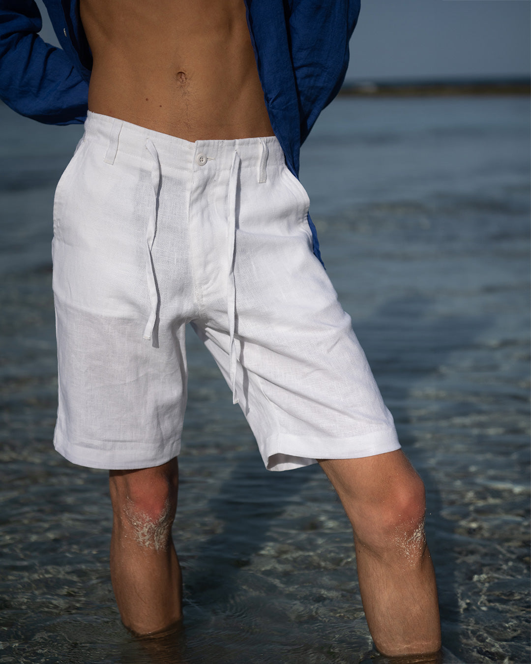 Mens plain white linen holiday shorts