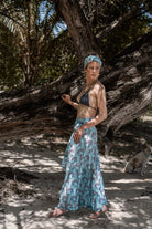 Island style silk palazzo pants, bikini and head scarf Lurcher dog print by Lotty B Mustique