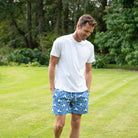 Designer mens swim trunks in soft recycled quick dry polyamide by Lotty B Mustique