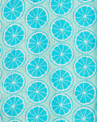 Turquoise blue lime slice linen print swatch by Lotty B Mustique