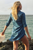 Pure linen Decima dress by Lotty B in Ensign Blue for Pink House Mustique lifestyle and fashion