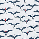 Linen screen print swatch in Frigate Bird navy design by Lotty B Mustique