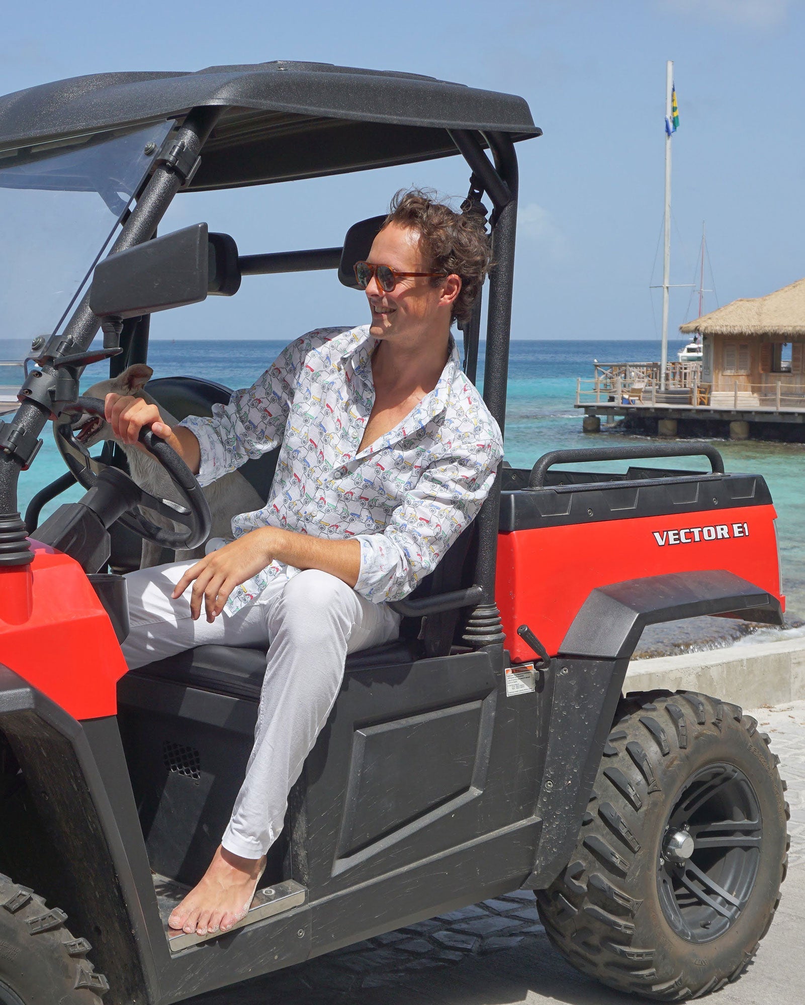 Mens Linen Shirt : MUSTIQUE MULE - MULTI Mustique life driving a mule