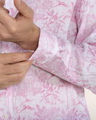 Pure linen shirts designed to last by Pink House, in pink Toile de Jouy print by Lotty B