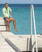 Mens Long-sleeve Linen Shirts (Pistachio Green) Pontoon Mustique