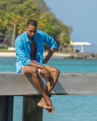 Mens Linen Shirt (Turquoise) Cotton House pier Mustique