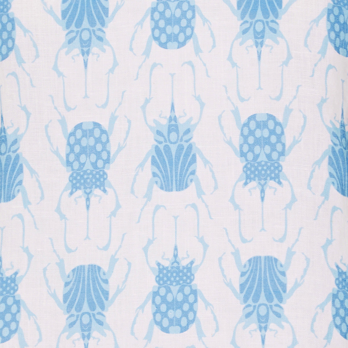 Linen swatch in Beetle blue print by designer Lotty B