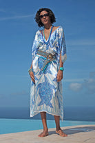 Lea Kaftan: TURTLE - BLUE in 100% charmeuse silk by designer Lotty B Mustique, villa lifestyle