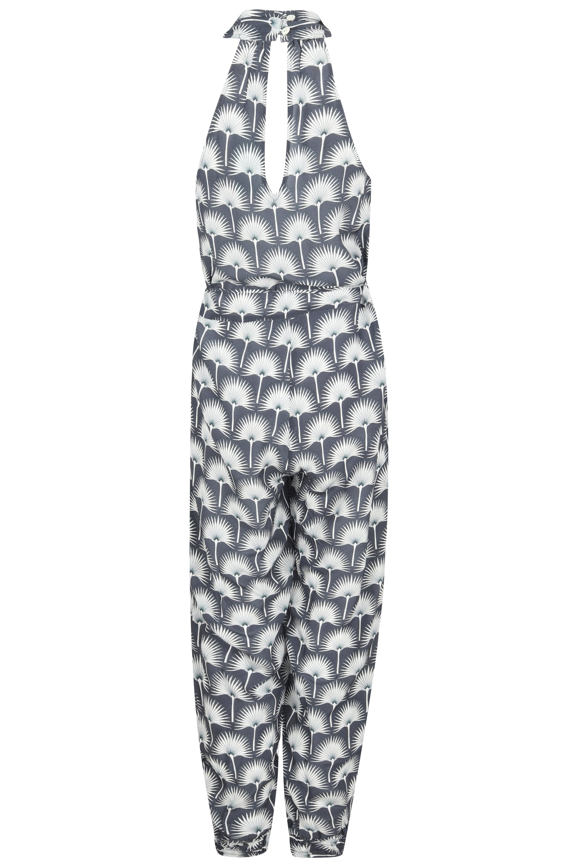 Lotty B Jumpsuit in Silk Crepe-de-Chine: SINGLE PALM REPEAT - BLACK/WHITE back