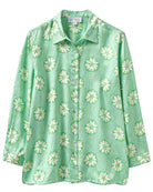 Pure silk shirt in green sand dollar print by Lotty B Mustique