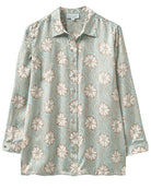 Pure silk shirt in pale blue and taupe sand dollar print by Lotty B Mustique