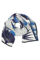 Lotty B Sarong in Silk Crepe-de-Chine: FAN PALM - BLUE / WHITE scarf