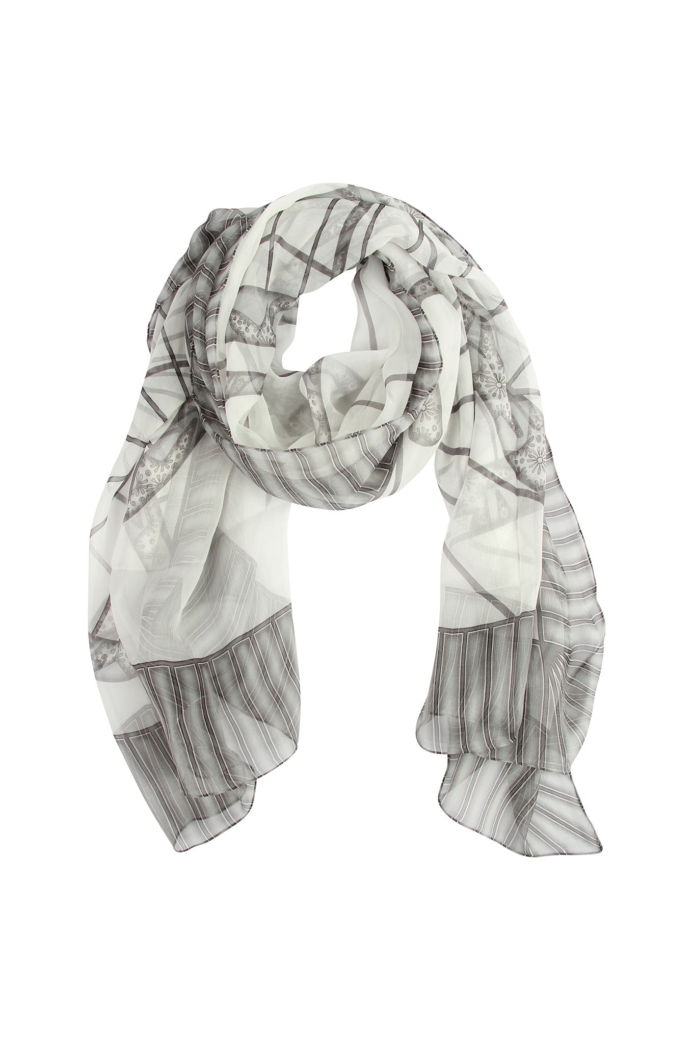 Lotty B Sarong in Silk Chiffon: BICYCLE - BLACK & WHITE scarf