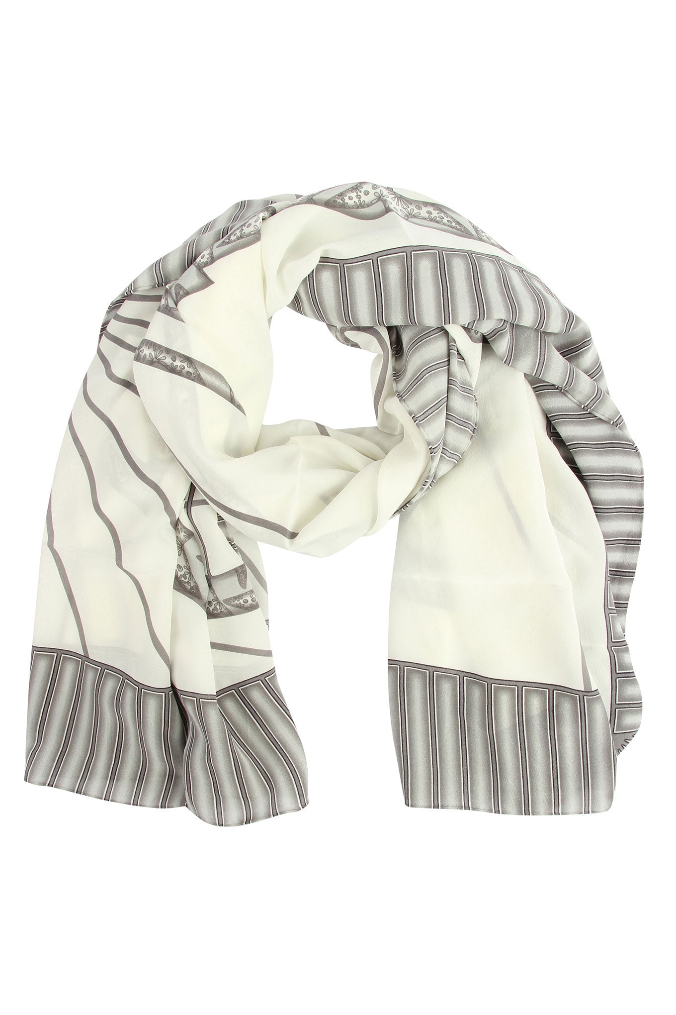 Lotty B Sarong in Silk Crepe-de-Chine: BICYCLE - BLACK & WHITE scarf