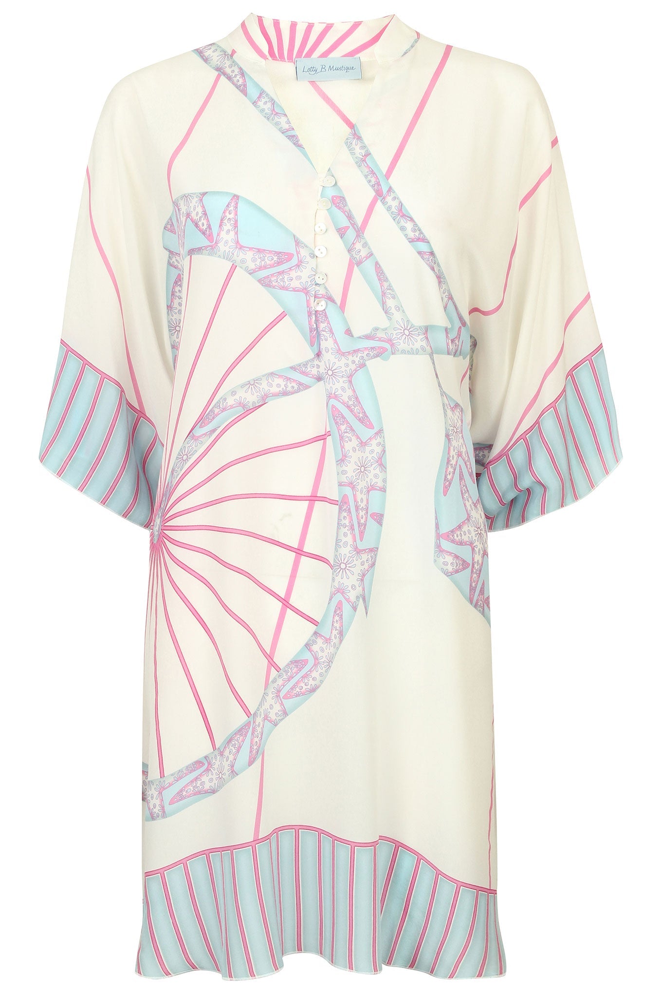 Lotty B Short Kaftan in Silk Crepe-de-Chine: BICYCLE - PINK