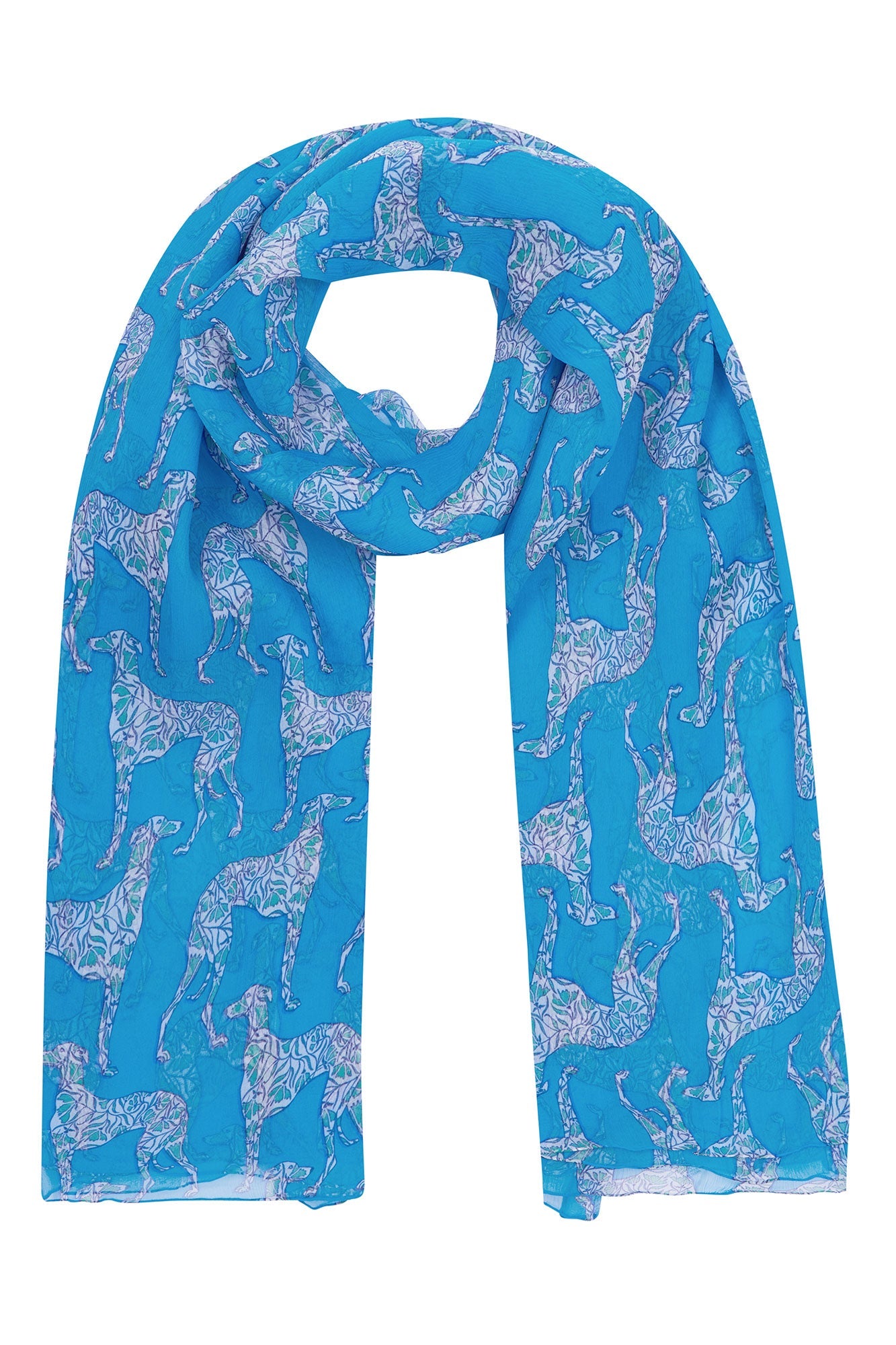 Chiffon silk sarong scarf in Lurcher green & blue print by designer Lotty B Mustique