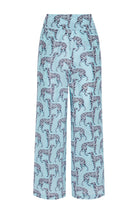 Crepe de chine silk palazzo pants in Lurcher dog aubergine & pale blue print by Lotty B Mustique