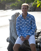 Holiday Shirt Blue Egret print Black Sand Bay, Mustique