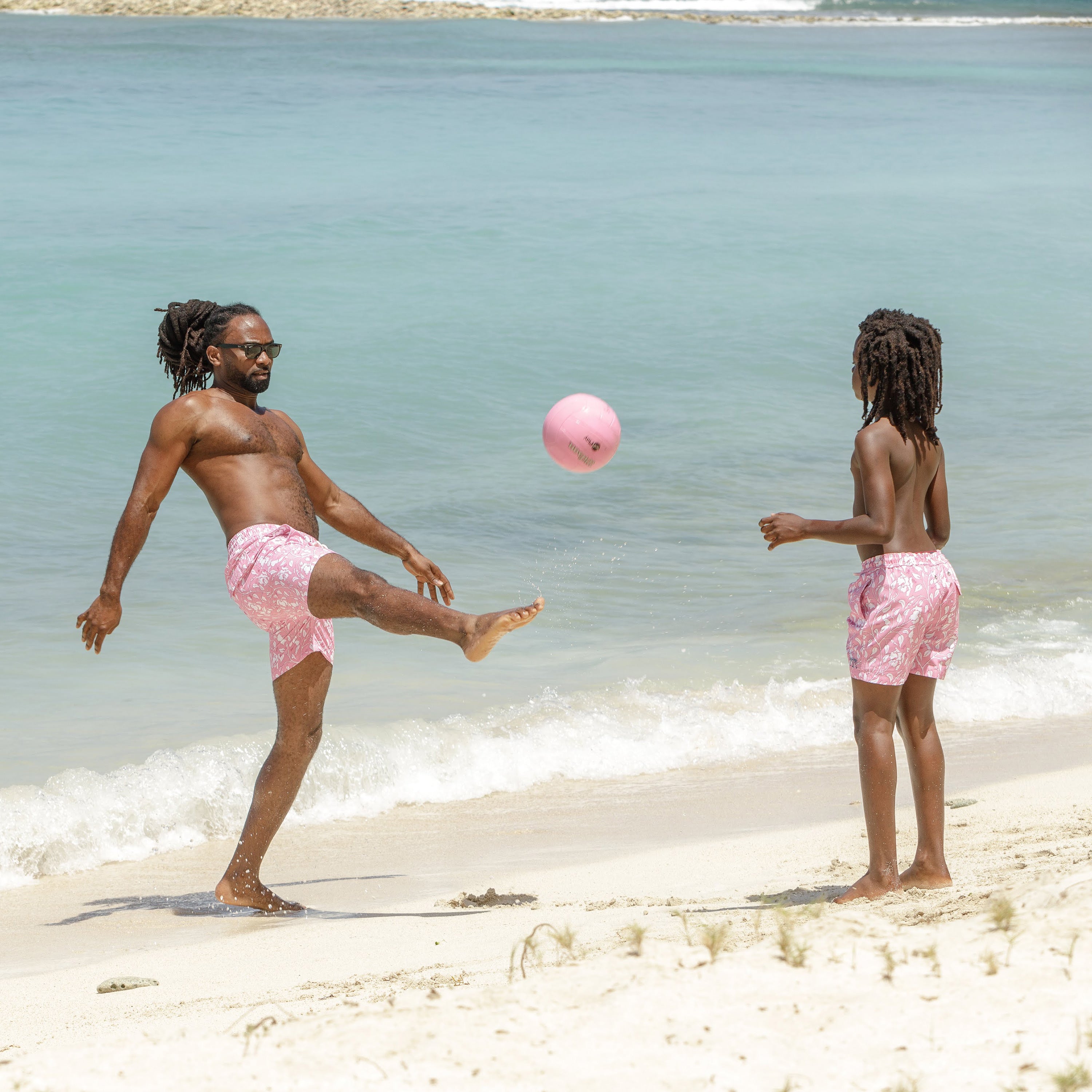 Boys Trunks (Hibiscus, Pink) designer Lotty B Mustique childrens swim