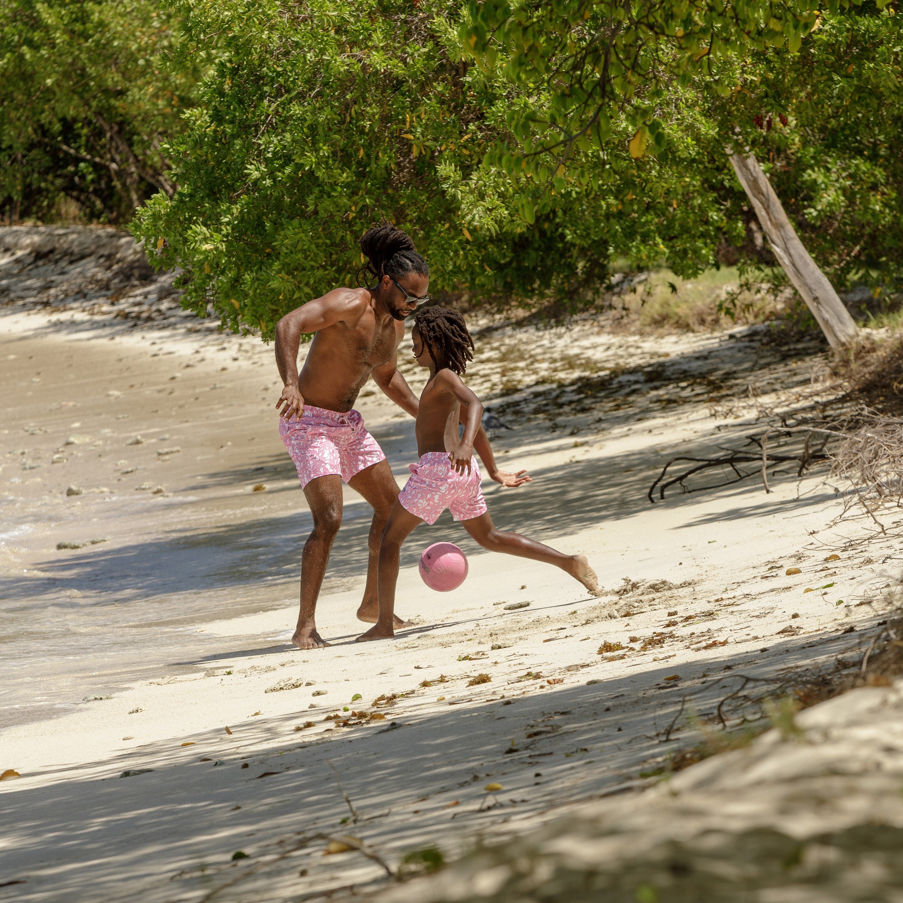 Boys Trunks (Hibiscus, Pink) designer Lotty B Mustique resort wear