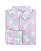 Mens Linen Shirt : MERMAID PINK / BLUE