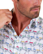 Mens Linen Shirt : MUSTIQUE MULE - MULTI collar detail