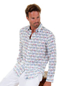 Mens Linen Shirt : MUSTIQUE MULE - MULTI Caribbean holiday wear