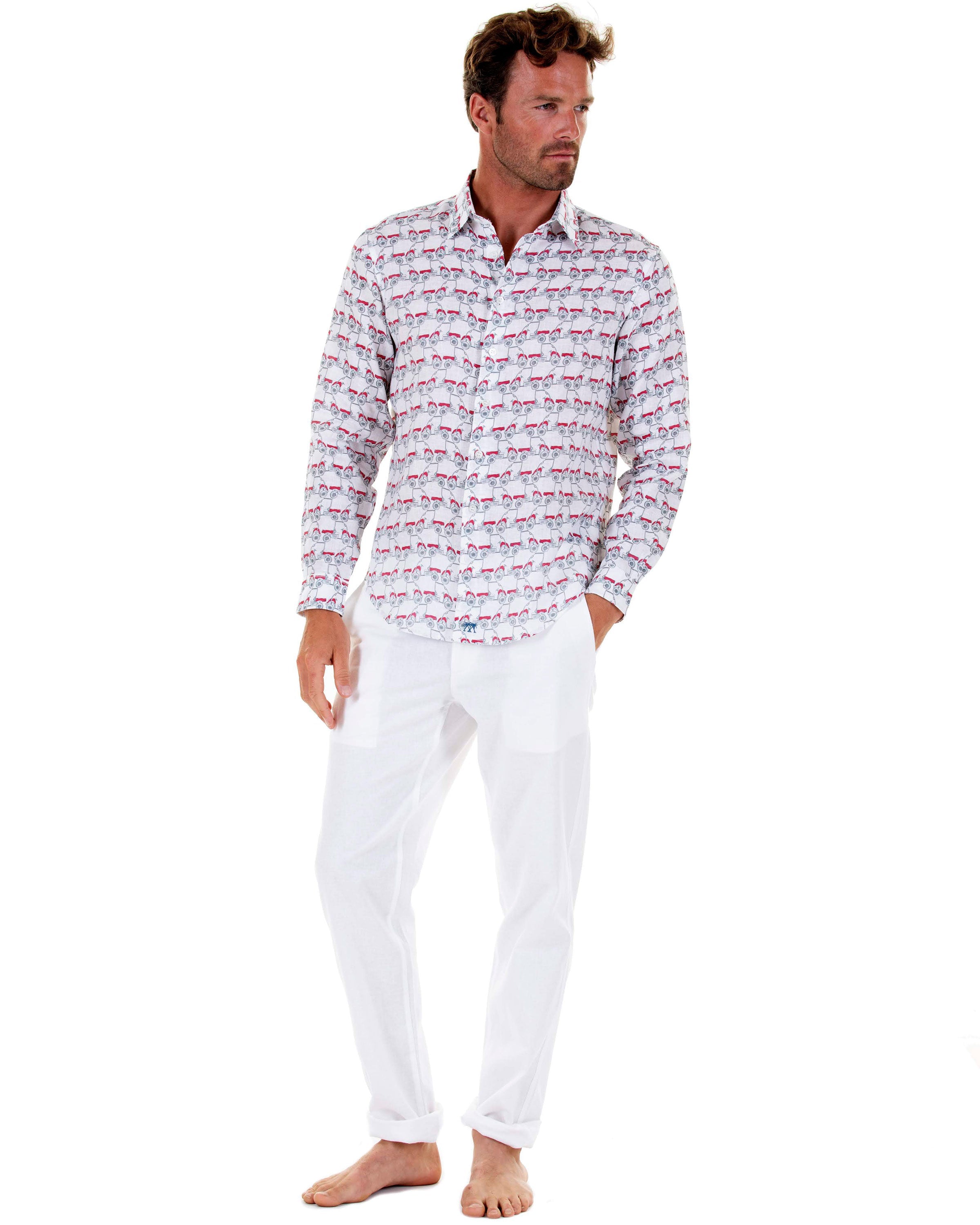 Mens Linen Shirt : MUSTIQUE MULE - RED front