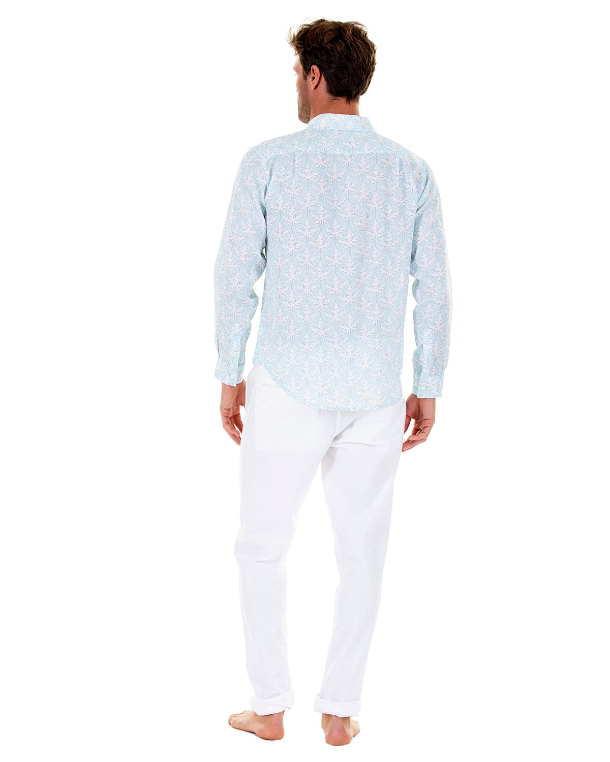 Mens Linen Shirt : PAPAYA CLEAR BLUE, Back