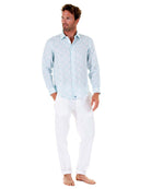 Mens Linen Shirt : PAPAYA CLEAR BLUE, Front