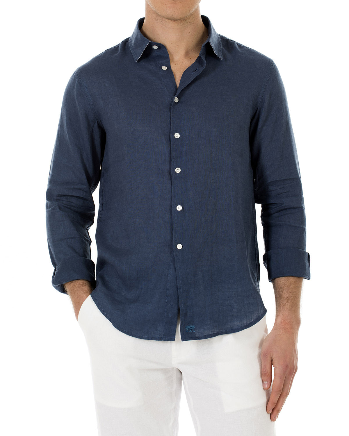 Mens Linen Shirt (Ensign Blue) Front