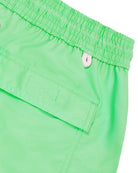 Mens swim shorts in bright green back pocket detail by designer Lotty B Mustique for Pink House resortwear