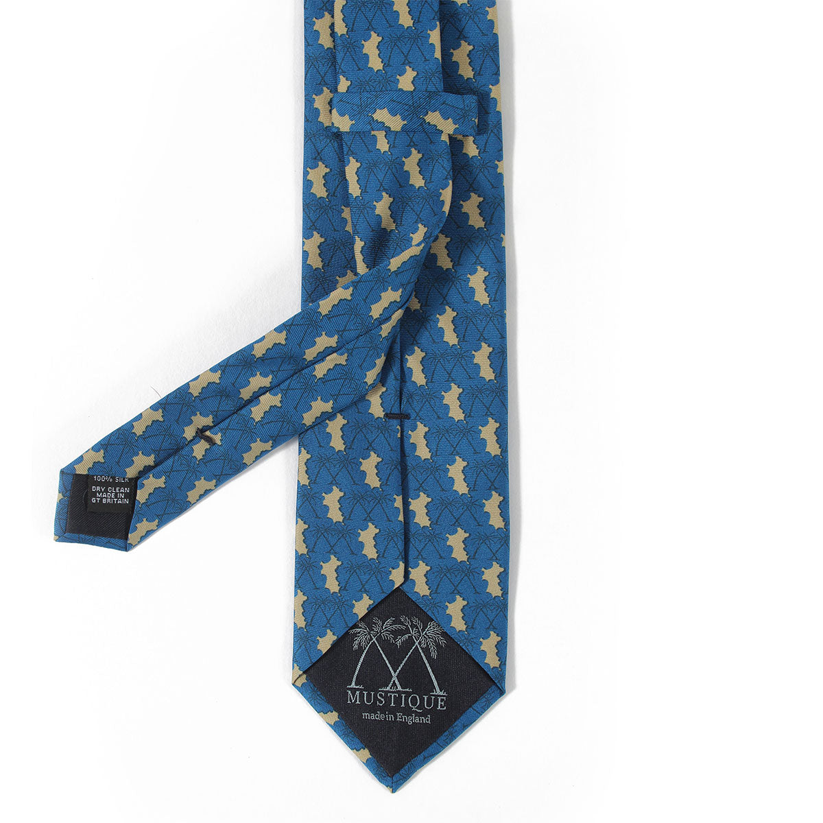 Mens Silk Tie : MUSTIQUE PALMS - NAVY / GOLD - back