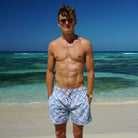 Mens swim trunks : FISH - AIRFORCE BLUE designer Lotty B Mustique lifestyle label