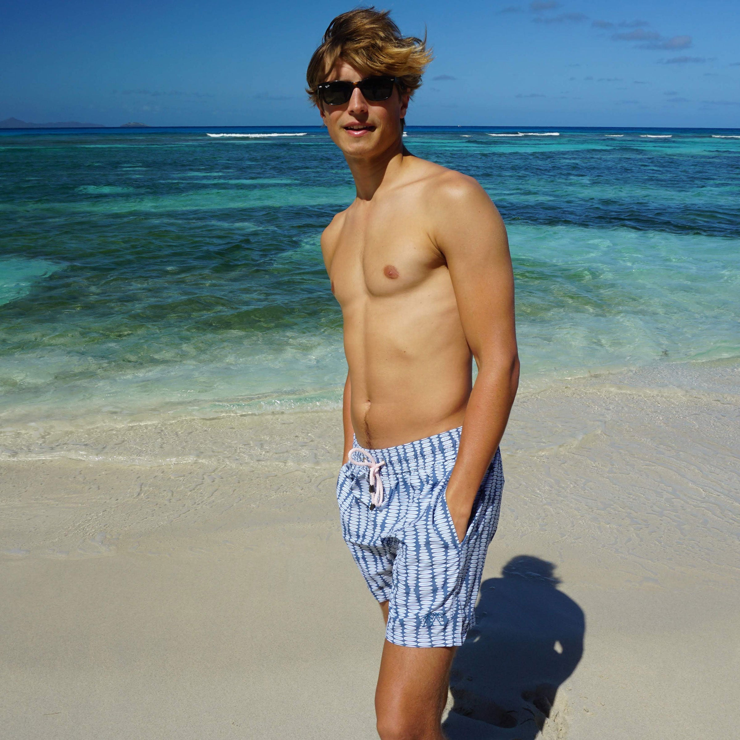 Mens swim trunks : FLAMBOYANT SEED - NAVY designer Lotty B Mustique holiday swim wear