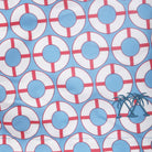 Swim fabric swatch : LIFE RING - BLUE / RED designer Lotty B Mustique fashion & style