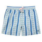 Mens quick dry swim shorts  in NAVY PALM STRIPE print by Lotty B Mustique for The Pink House