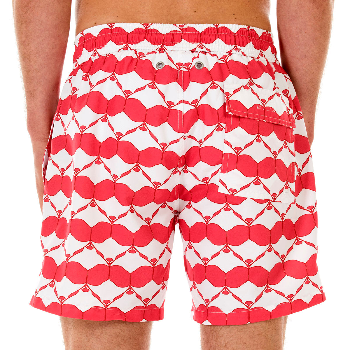 Pink House Mustique Mens swim shorts MANTA RAY RED back