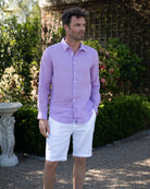 Tropical vacation mens plain lilac linen shirt