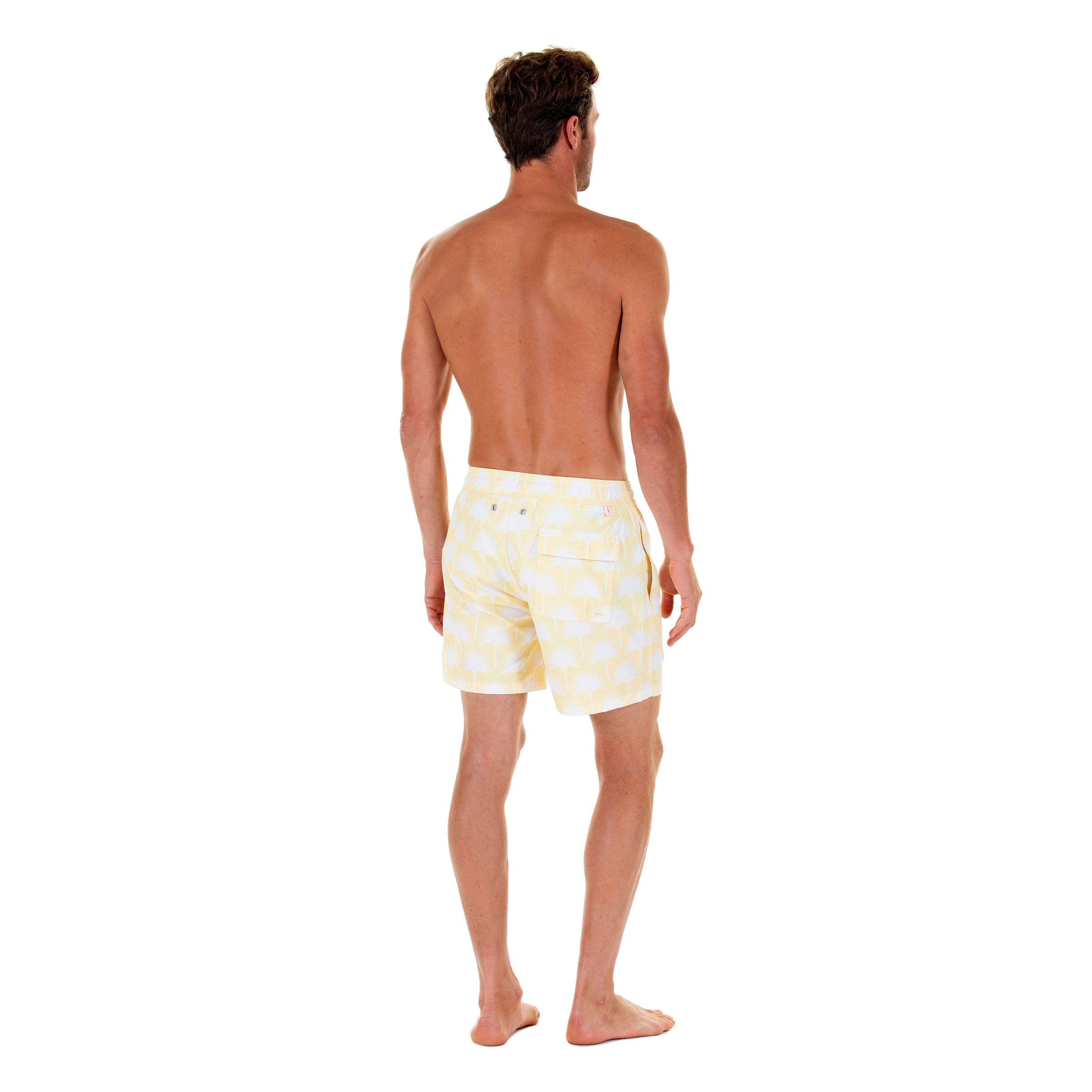 Mens swim trunks : FAN PALM - YELLOW, back